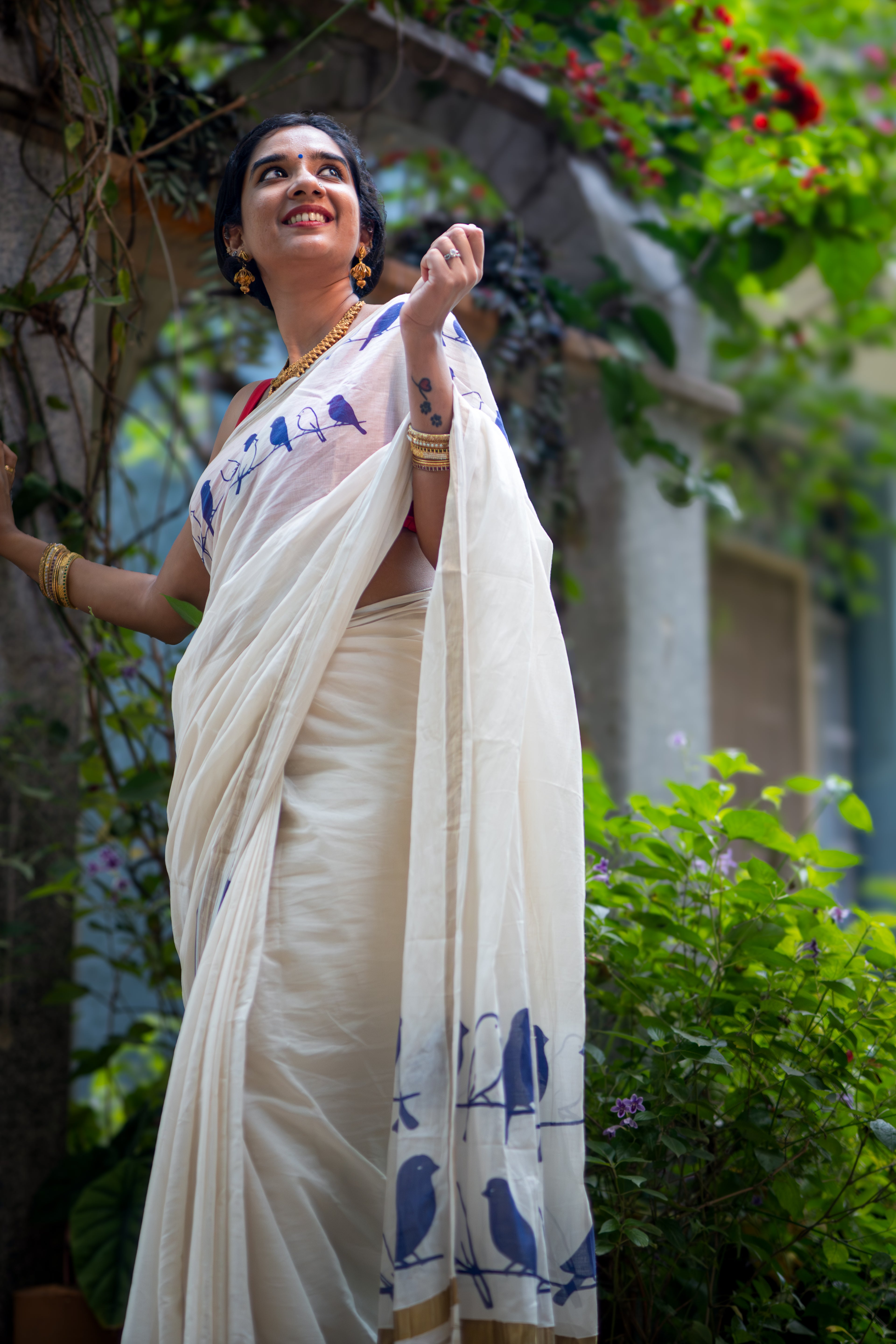 Blue Perch - Printed Kerala Handloom Saree