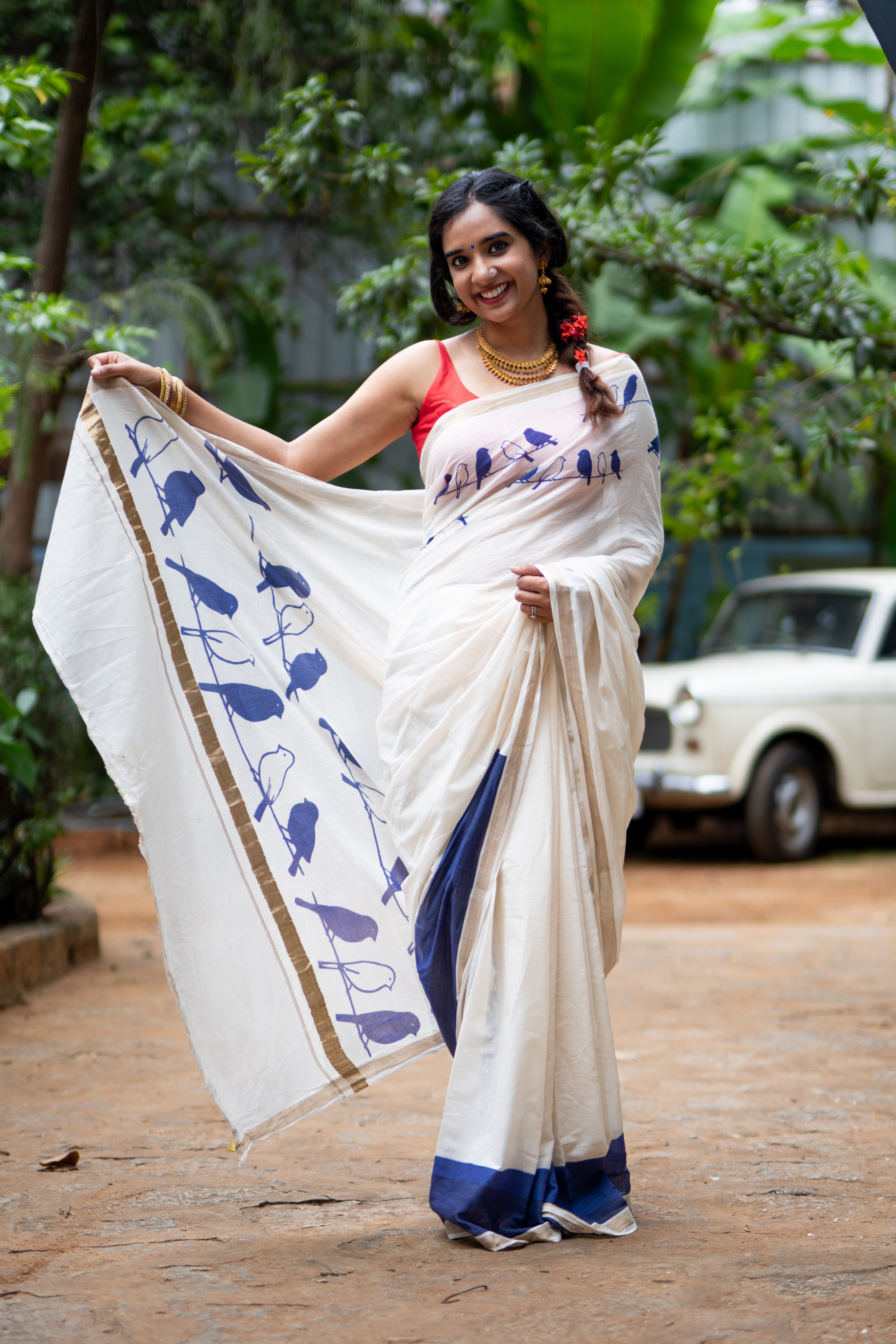 Blue Perch - Printed Kerala Handloom Saree
