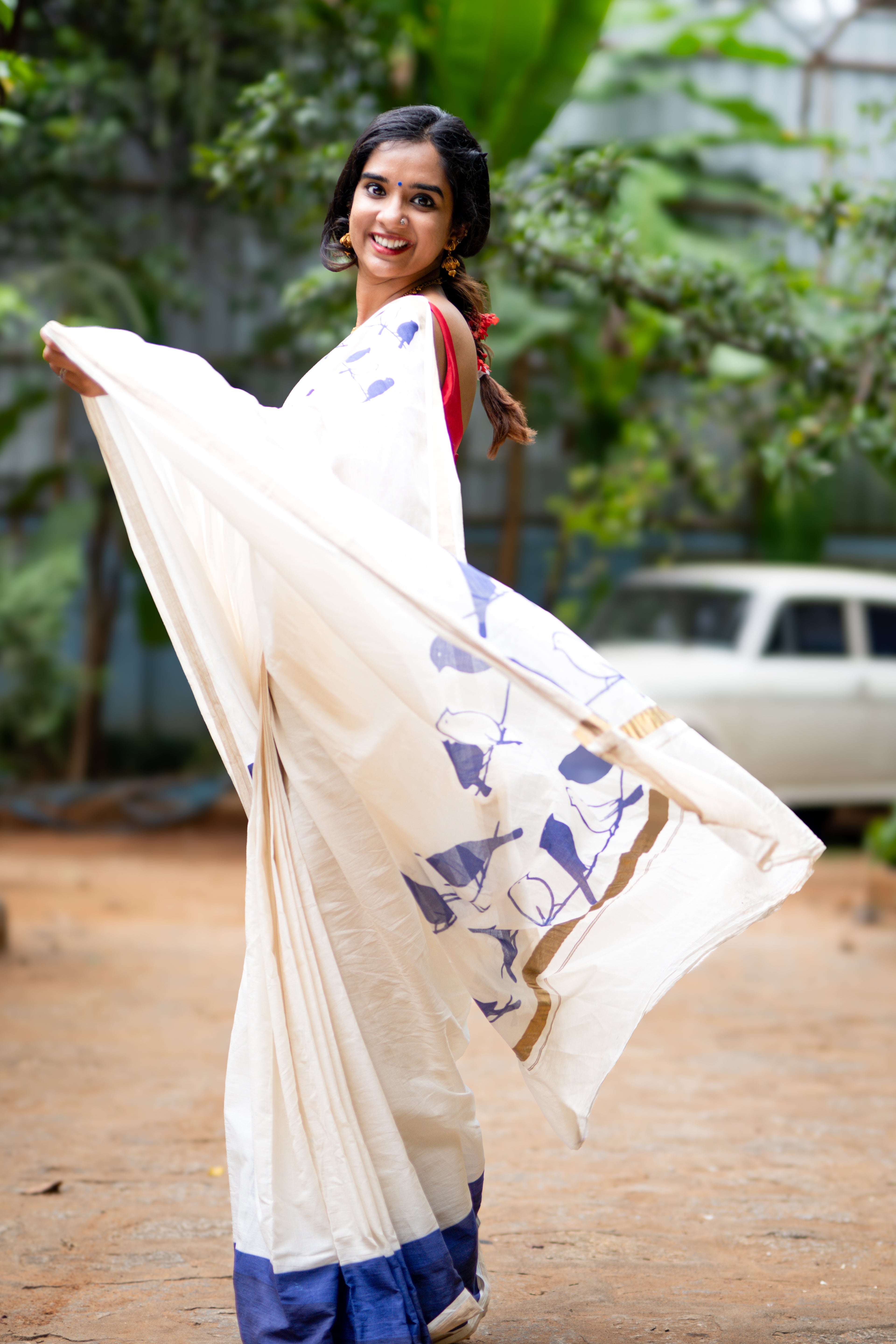 Blue Perch - Printed Kerala Handloom Saree