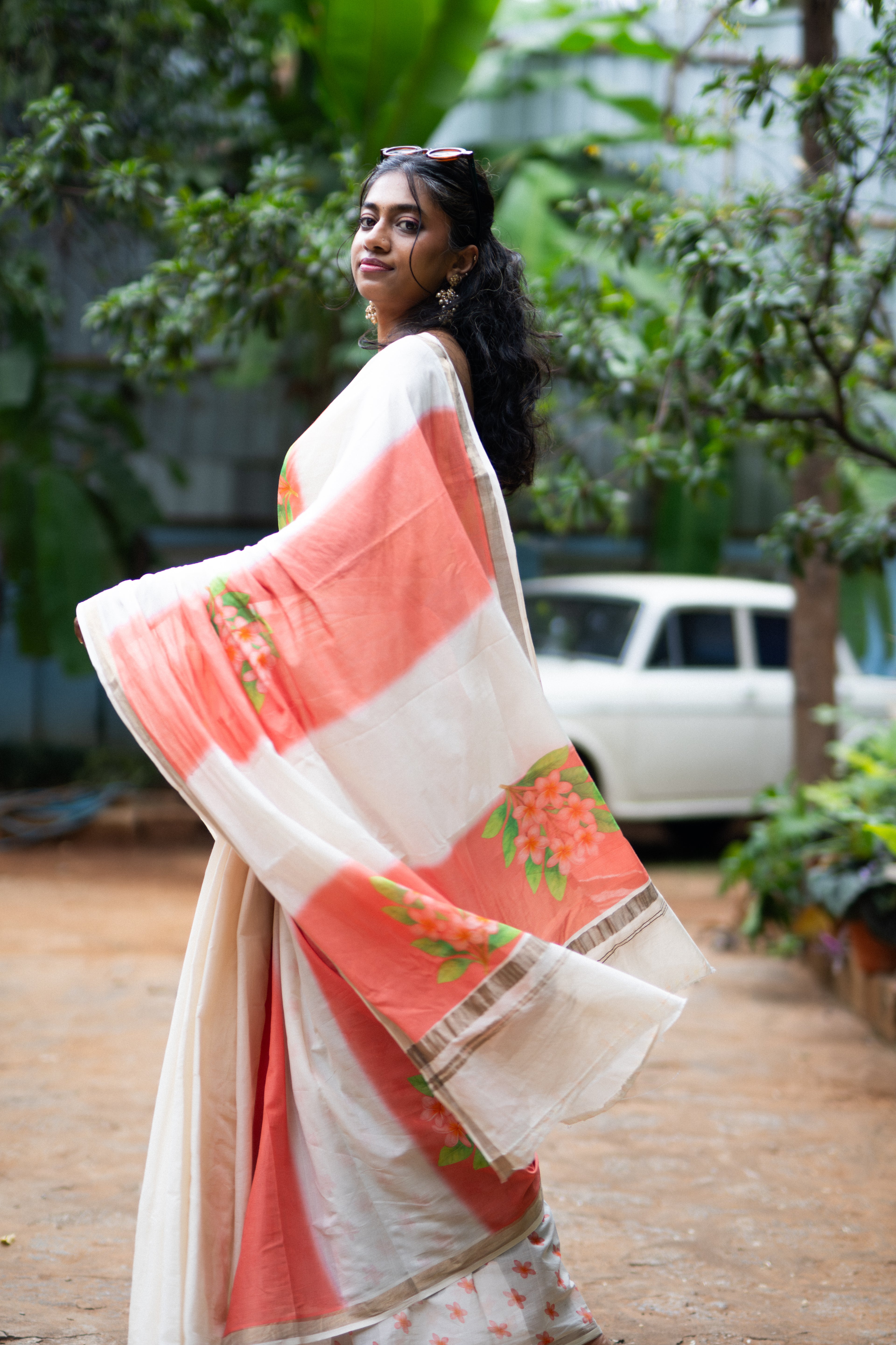 Blush Petals - Printed Kerala Handloom Saree