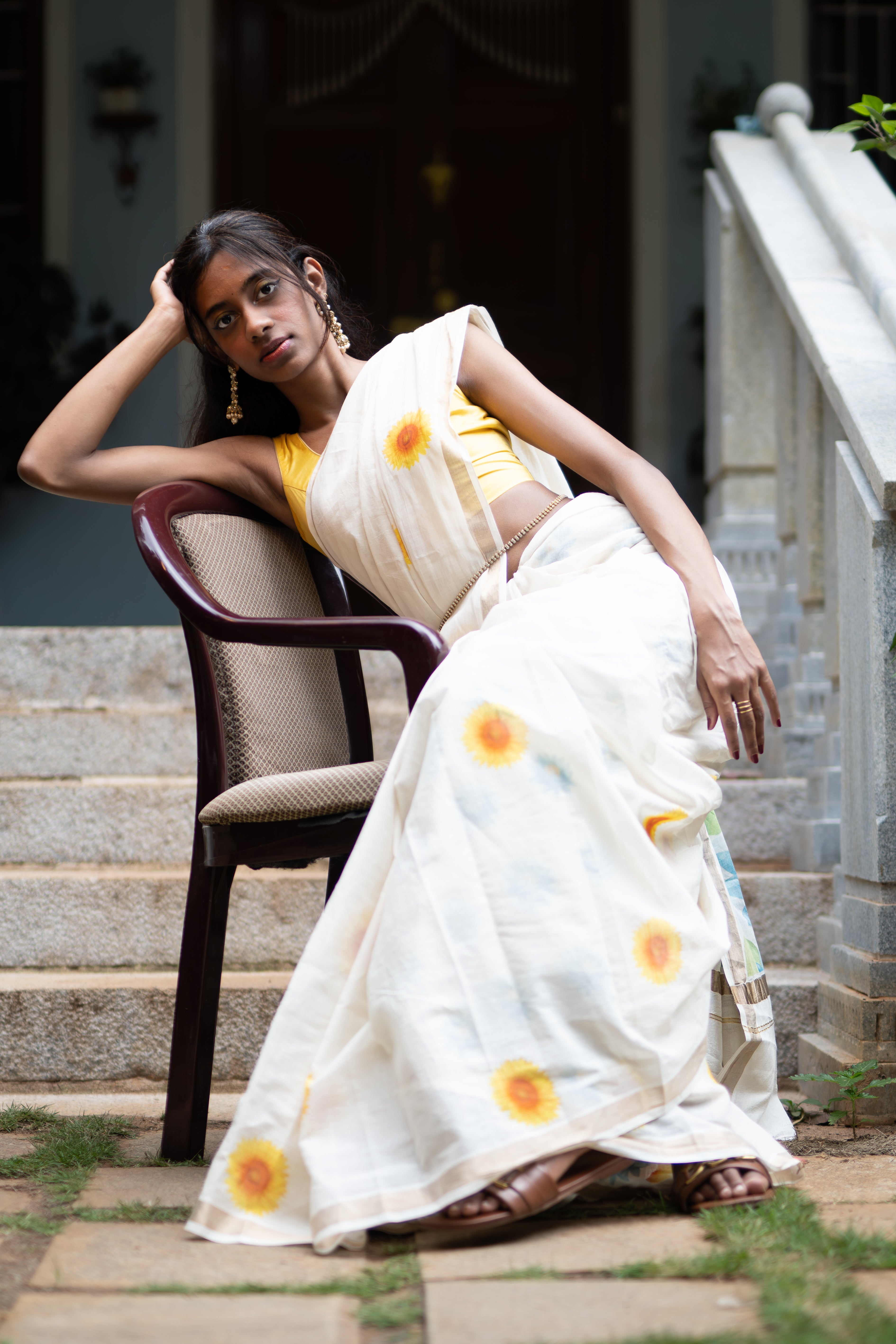 Petals and Sunshine - Printed Keral Handloom Saree