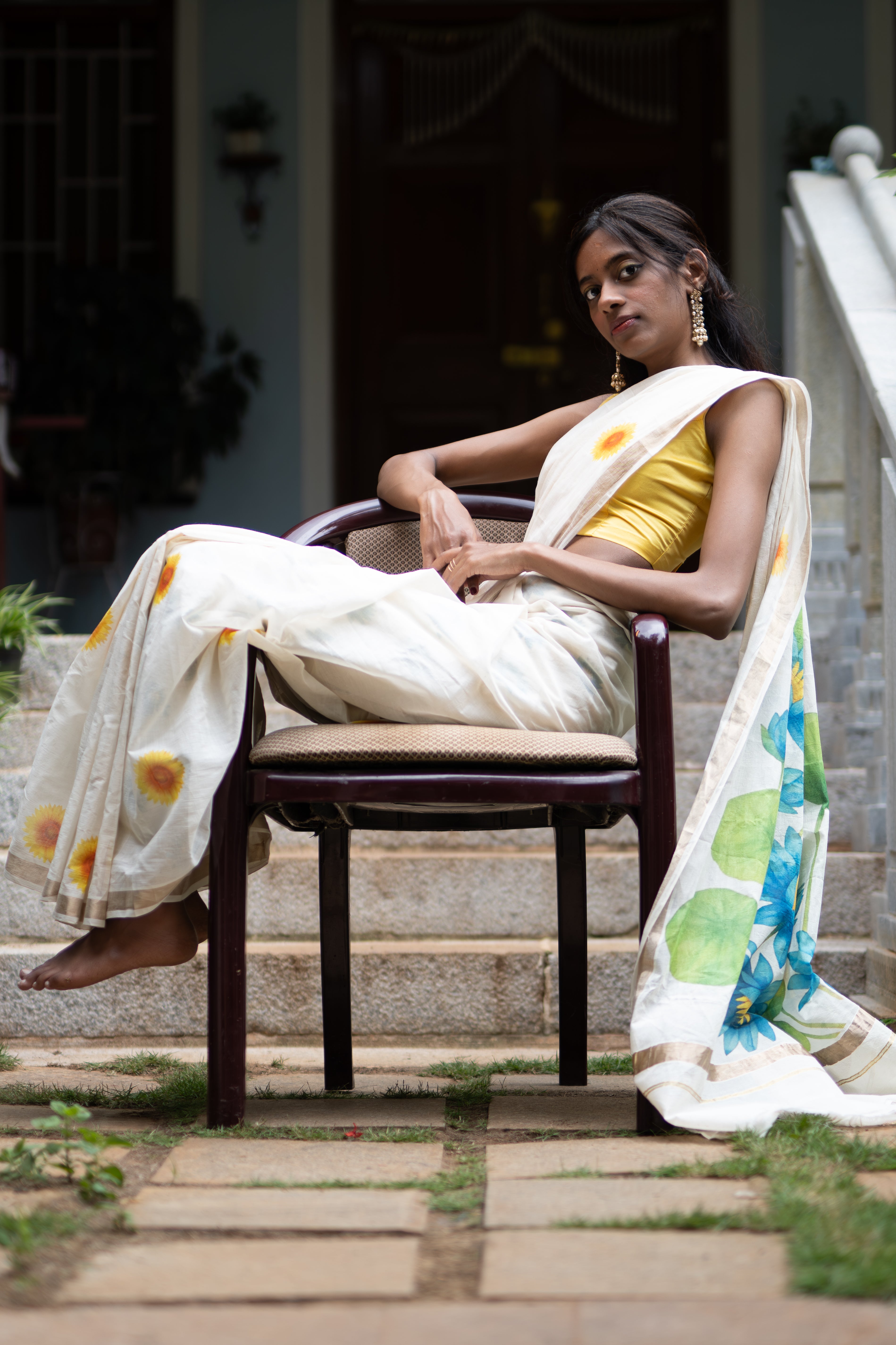 Petals and Sunshine - Printed Keral Handloom Saree