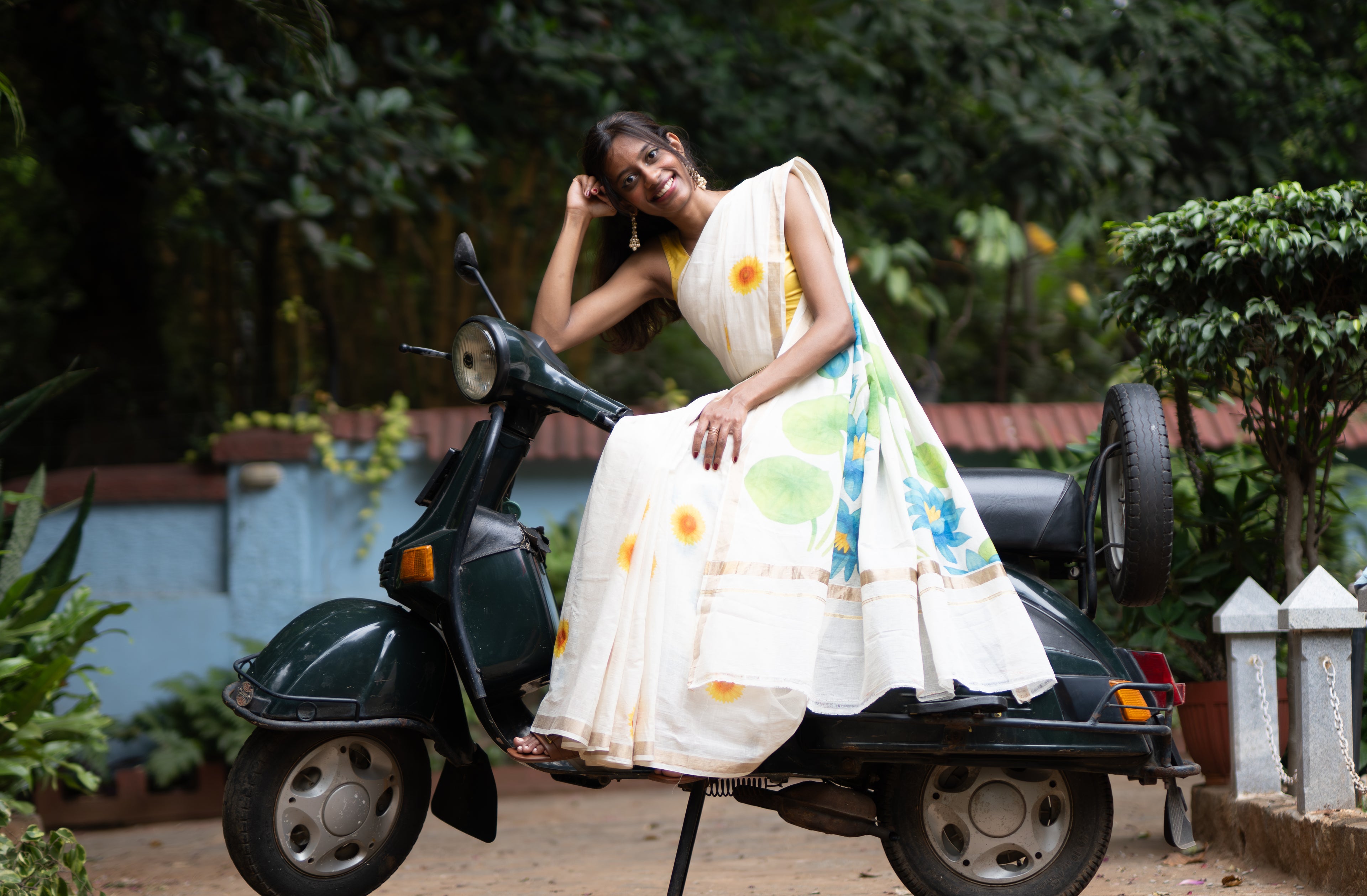 Petals and Sunshine - Printed Keral Handloom Saree