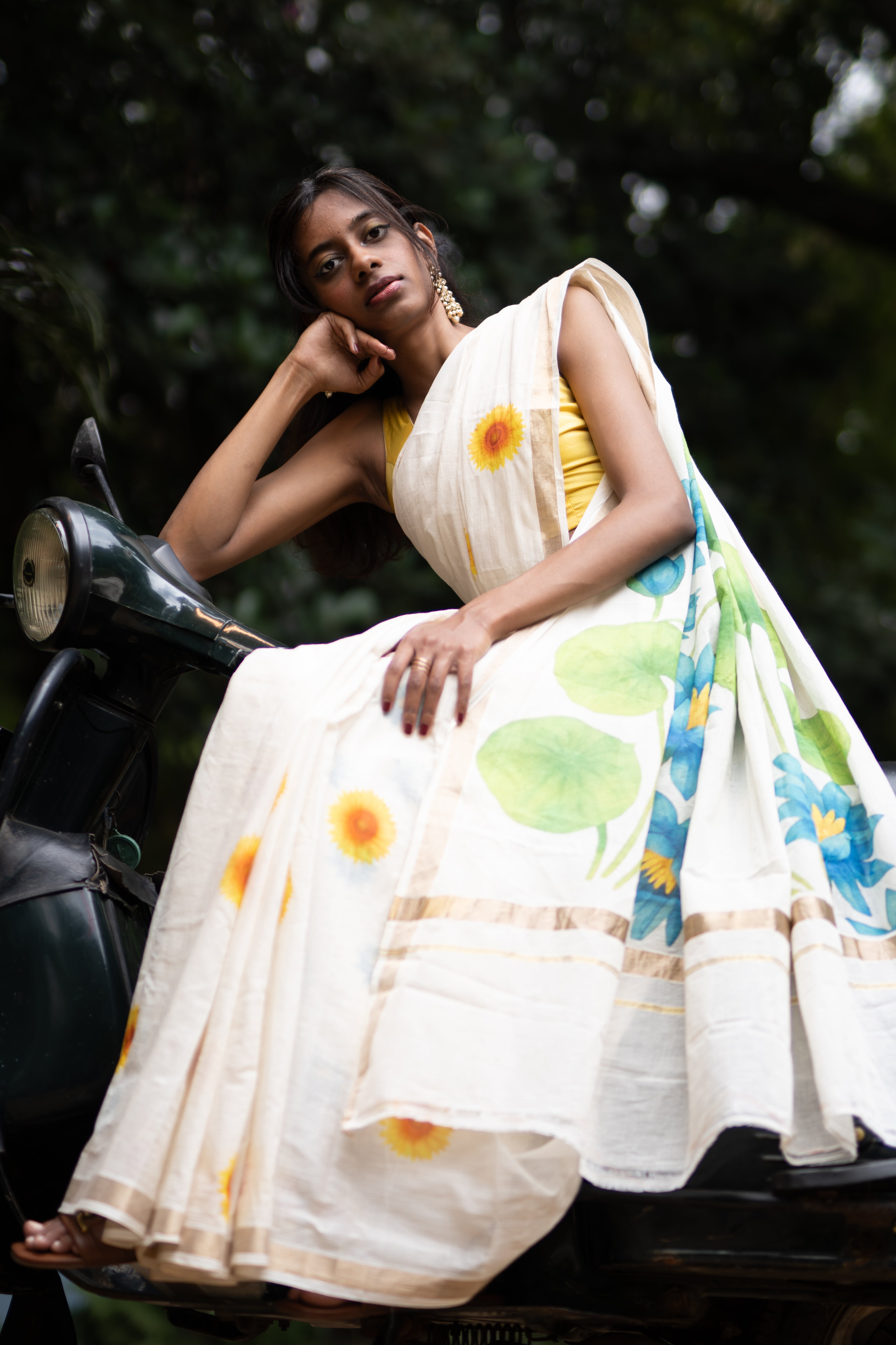 Petals and Sunshine - Printed Keral Handloom Saree