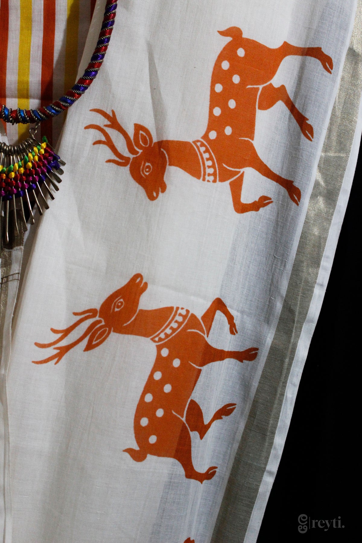 Meadow Muse saree fabric texture, close up.