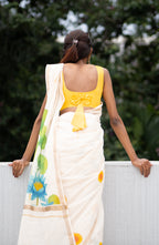 Petals and Sunshine - Printed Keral Handloom Saree