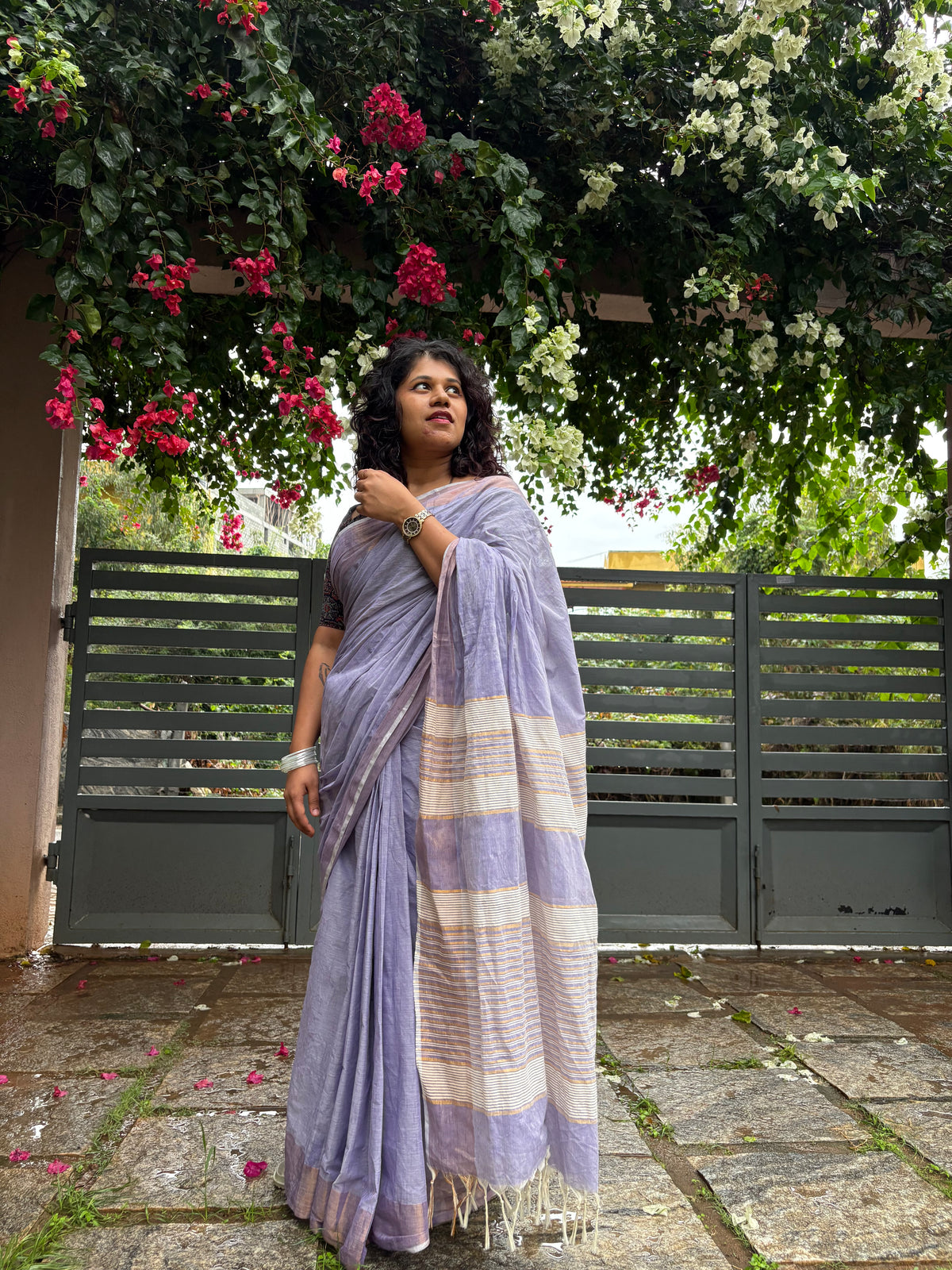 Neela Kurinji — light purple cotton-jute saree, handwoven in Kuthampully, Kerala. reyti.