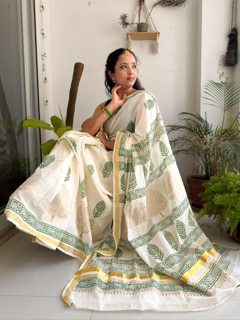 Thanal - Hand Block Printed Handwoven Cotton Saree