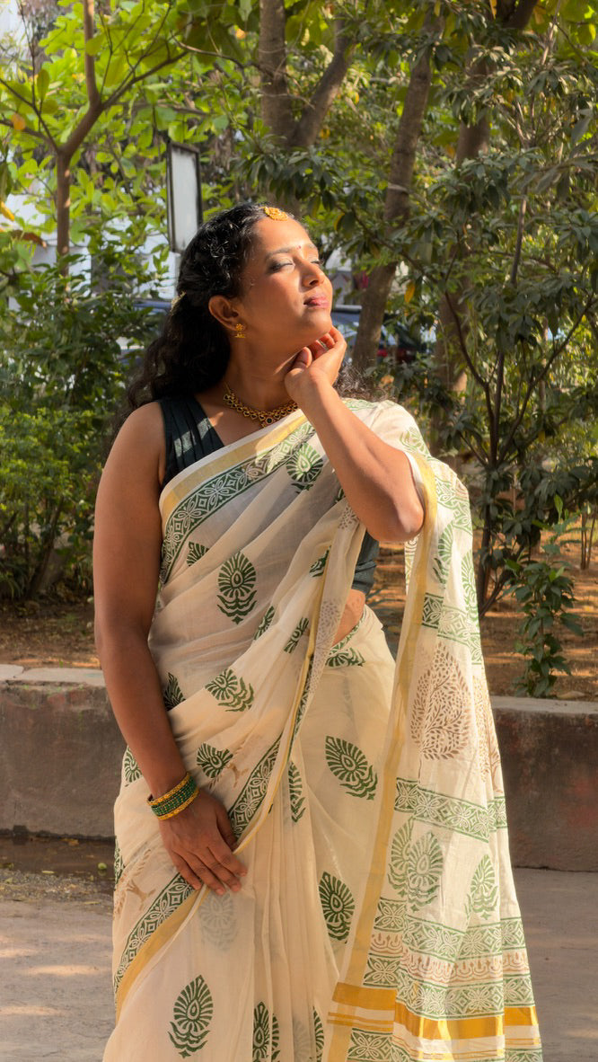 Thanal - Hand Block Printed Handwoven Cotton Saree
